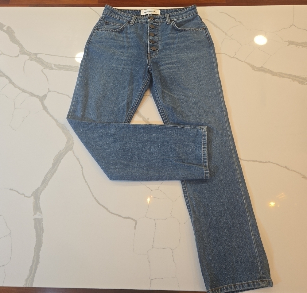 Reformation Womens Mid Rise Button Fly Medium Wash Jeans Blue Size 27